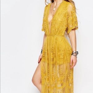 Gold HoneyPunch Romper Maxi Dress